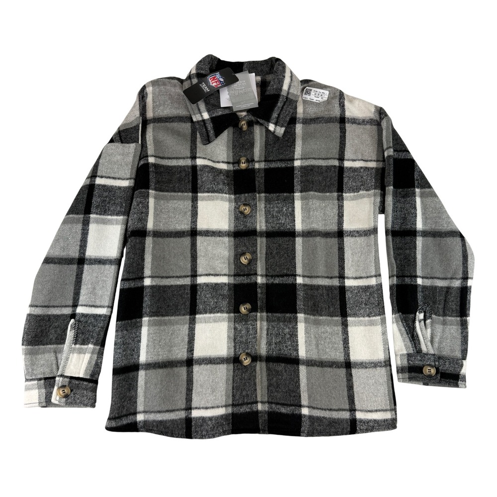 Gameday Couture Shacket Women L Black Grey NFL Green Bay Packers Plaid SH1256